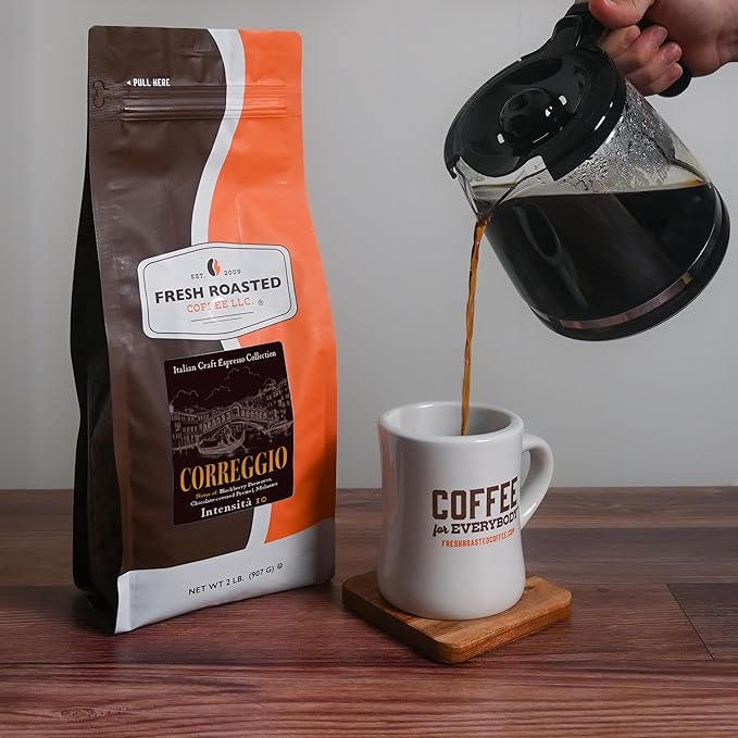 Fresh Roasted Coffee, Correggio Italian Craft Artisan Blend, 12 oz, Dark Roast, Kosher, Whole Bean