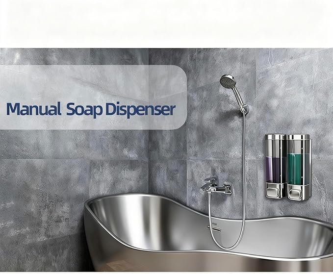 AUNMAS Double, Wall Mounted Manual Gel Hand Hand Pump Drip Proof for Home Kitchen Bathroom (Metal Silver)