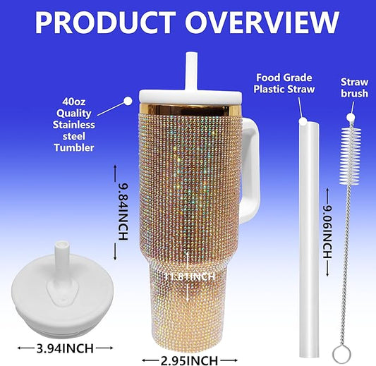 40-OZ Insulated Water Bottle,Insulated Stainless Steel Tumbler,Reusable Cold Drink Thermos,BPA-Free, Double-Wall Stainless Steel Water Bottle (Golden Copper Color-Diamond, 40, Fluid Ounces)