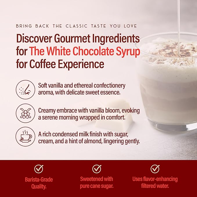 RIO White Chocolate Flavoring Coffee Syrup, Perfect for Hot or Iced Drinks & Desserts, Classic White Chocolate & Coffee Combo, Barista-Grade Flavor Syrups for Coffee Drinks at Home & Work - 700ml