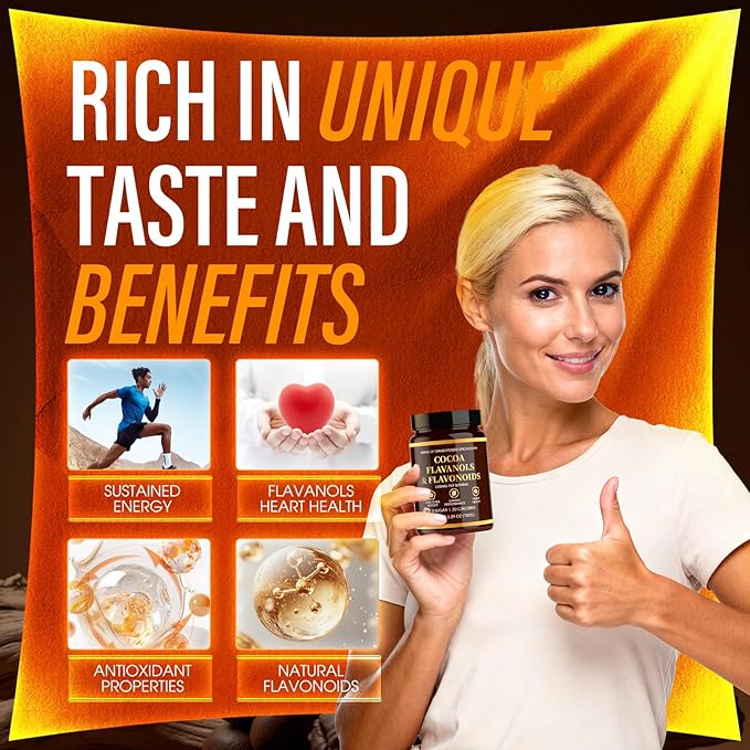 High Flavanol Cocoa Powder, 1200mg Cocoa Flavanols, Flavonoids & 600mg Epicatechin, Improve Circulation, Energy, Supports Heart Health & Brain Function (2, Gram, 300)