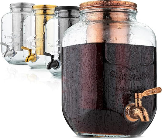 BTaT- 1 Gallon Cold Brew Coffee Maker, Thick Glass Pitcher with Stainless Steel Filter, Lid & Spigot, Iced Coffee & Sun Tea Brewer, Large Mason Jar Cold Brew Container, Fast Iced Tea Maker for Fridge