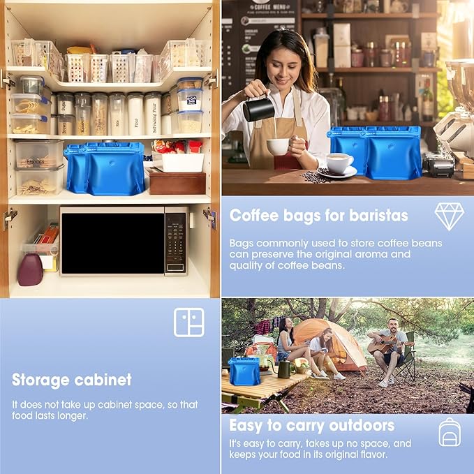 4oz 1/4 lb 60pcs Coffee Bags with Valve,Vented Coffee Bag Barrier Bag Store Bag Coffee Packaging Storage Pouches Stand-up Bags for Food Diamond Shaped Need to Use Heat Sealing Machine（Blue）