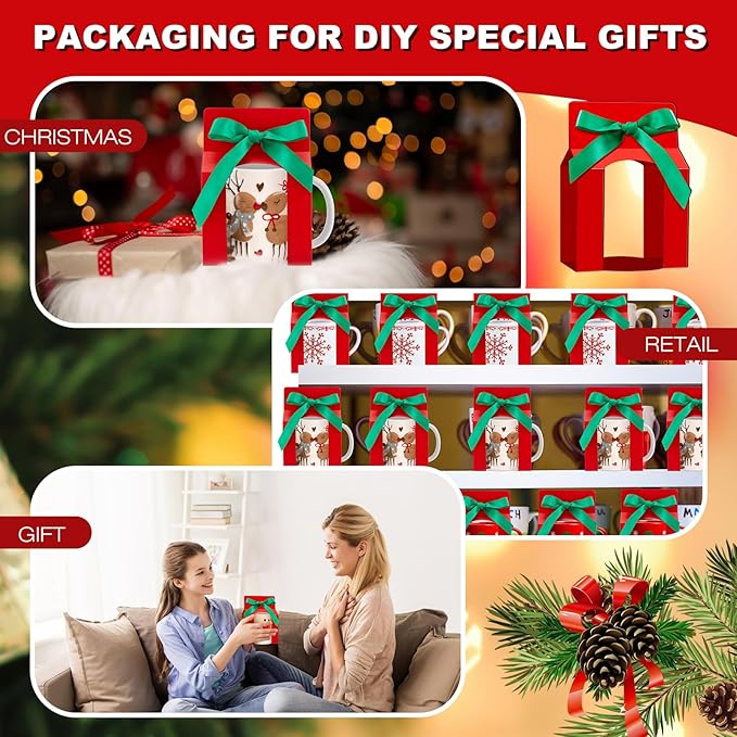 Kosiz 36 Pcs Mug Boxes Sublimation Coffee Mugs Gift Bags with Window Packaging Storage Box for Shipping Selling Wedding Valentines Gift Packaging Wrapping (for 11oz Mug,Red,Green)