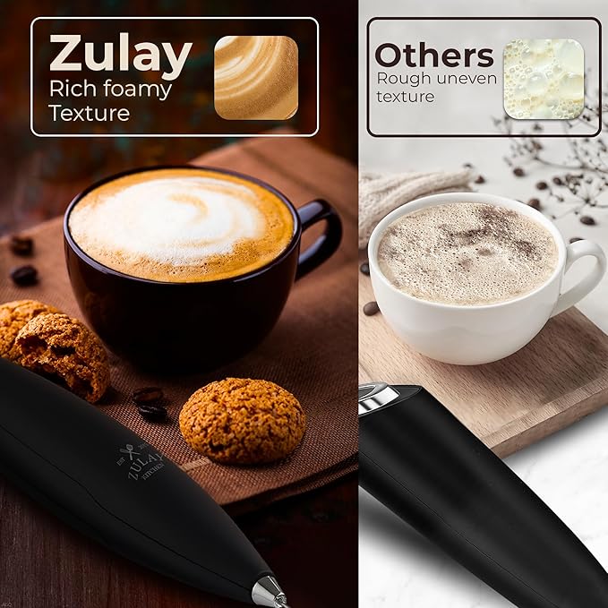 Zulay Kitchen Patented Tornado Triple Whisk Milk Frother with 4 Duracell Batteries – Handheld Foam Maker for Coffee, Lattes, Matcha & Hot Chocolate – Rich, Creamy Froth in Seconds