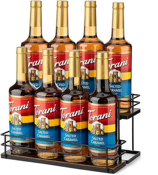 EFYSE Coffee Syrup Organizer rack, 2 Tier Syrup Holder(8 Bottle Capacity) for coffee bar syrup storage,kitchen condiment organization and wine display.