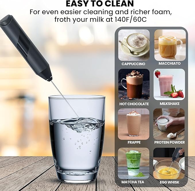 Milk Frother Wand with Stand - Milk Frother Handheld Battery Operated - Electric Whisk Coffee Frothers - Drink Mixer Handheld Frother with Stand - Hand Frother for Coffee Mixer Wand