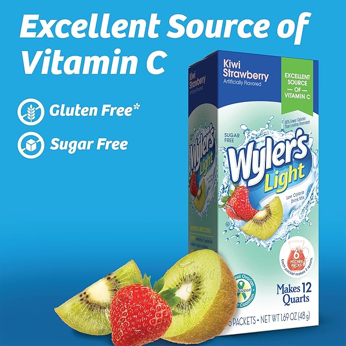 Wyler's Light Pitcher Packs, Water Drink Mix,Kiwi Strawberry,6 Pitcher Packets (Pack of 2)