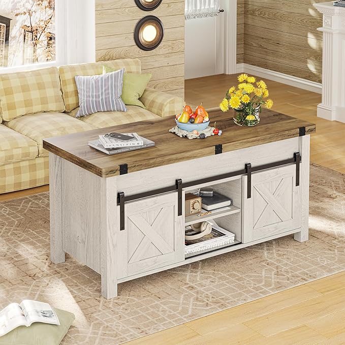 SEDETA Lift Top Coffee Table, 4 in 1 Multi-Function Convertible Coffee Tables with Storage and Hidden Compartment, Farmhouse Coffee Table Converts to Dining Table for Living Room, Brown Top | 4 in 1, Multi-Function, Storage, Hidden Compartment, Living ...