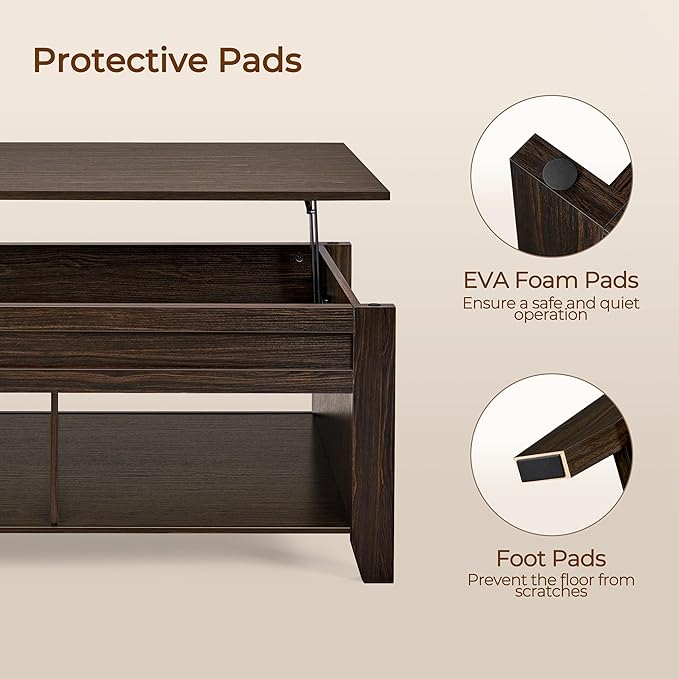 Yaheetech Lift Top Coffee Table with Hidden Storage Compartment & 2 Open Shelves, Rising Tabletop Pop Up Center Table for Living Room Reception Room, 47.5'' L, Espresso