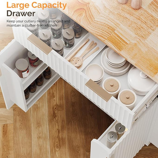 VINGLI Kitchen Island Cart with Storage, Rolling Kitchen Cart on Wheels with Drop Leaf, Drawer & Double Door Cabinet, Portable Kitchen Island for Small Spaces, White