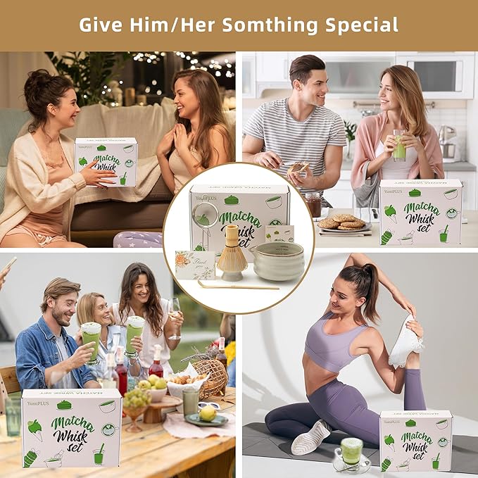 5pcs Premium Matcha Set,Ceramic Bowl with Spout and Bamboo Whisk set, Ceremonical Matcha Kit for breakfast/latte,Tea Starter Making Kit, Unique Christmas/Valentine Gift (Grey)
