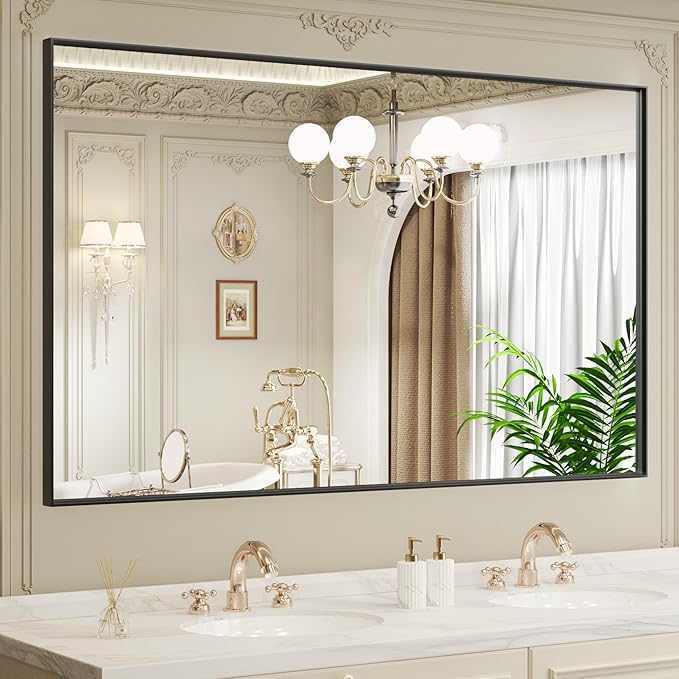 LOAAO Black Bathroom Mirror 72"X40" for Wall, Rectangle Bathroom Vanity Mirror, Tempered Glass, Hangs Vertically or Horizontally, Easy to Install, Modern Design