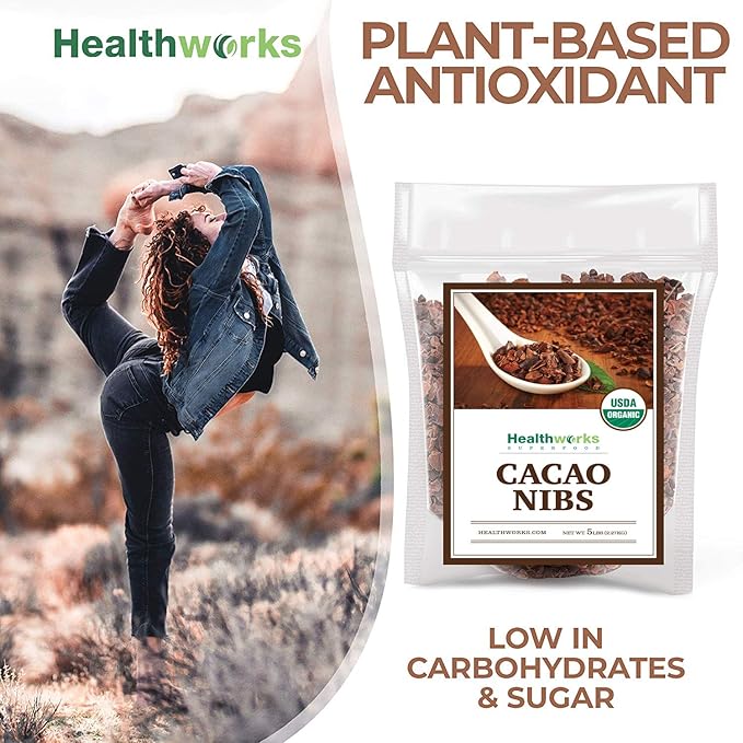 Healthworks Superfoods Cacao Nibs Organic - 80 Oz / 5 Lb - Criollo Bean - Raw Unsweetened Chocolate Substitute - Certified Organic - Keto, Vegan & Non-GMO - Antioxidant