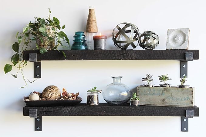 Urban Legacy Accent Shelves | Reclaimed Barn Plank | Set of 2 with Full Brackets (Coffee Bean 30" x 7" x 2")
