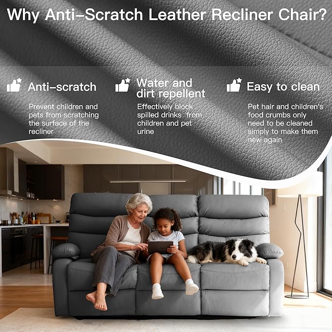 Reclining Couch Sofa Set Leather Recliner Couch Sofa and Loveseat Sets for Living Room, RV, Theater Seating(3 Seat Sofa+Loveseat,Grey)