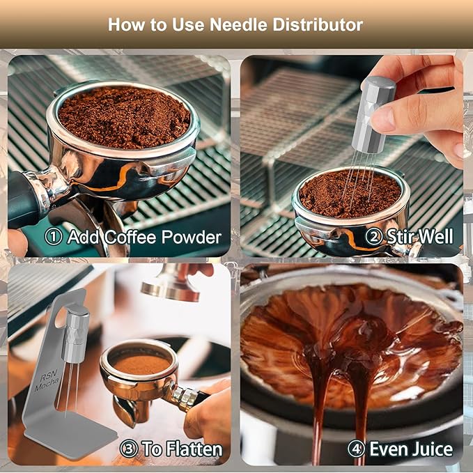 WDT Tool Espresso Distribution Tool,Coffee Distribution Tool with Magnetic Stand, Espresso Accessories with 6 Extra Φ0.25mm Stainless Steel Needles for Barista (Crystal Silver, Φ0.25mm)