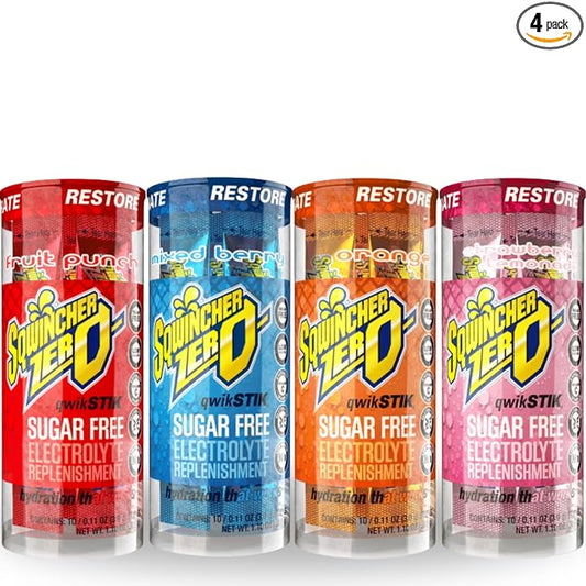 Sqwincher ZERO Qwik Stik - Sugar Free Electrolyte Powdered Beverage Mix, Assorted Flavors (40 Sticks)