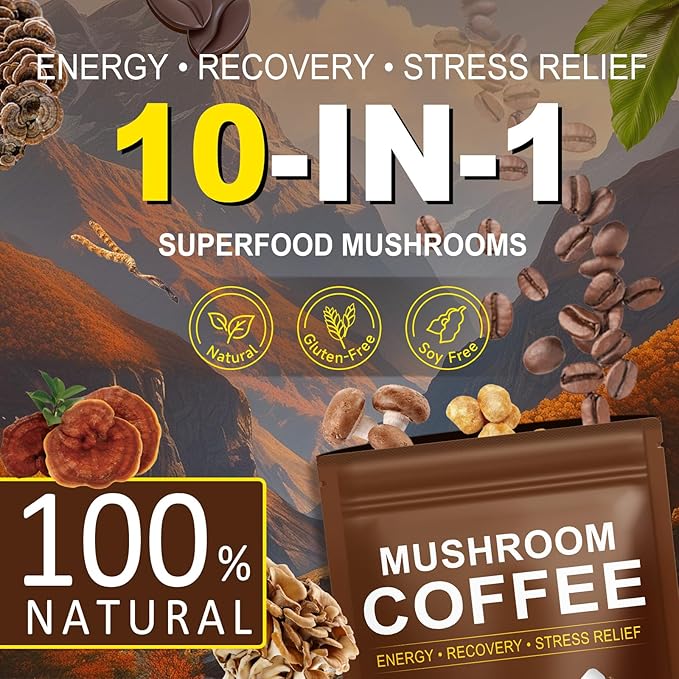 Mushroom Coffee (235g Supersize), 10 Superfood Mushrooms Blend for Energy, Recovery & Focus, Organic Instant Coffee Powder with Lion’s Mane, Reishi, Chaga, Cordyceps, 8.28 OZ
