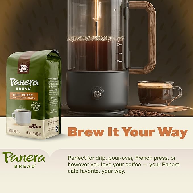 Panera Light Roast Ground Coffee, 100% Arabica, Sustainably Sourced – Smooth, Bright & Balanced Flavor – Clean Label, No Artificial Ingredients – Kosher, Gluten-Free 12oz Bag
