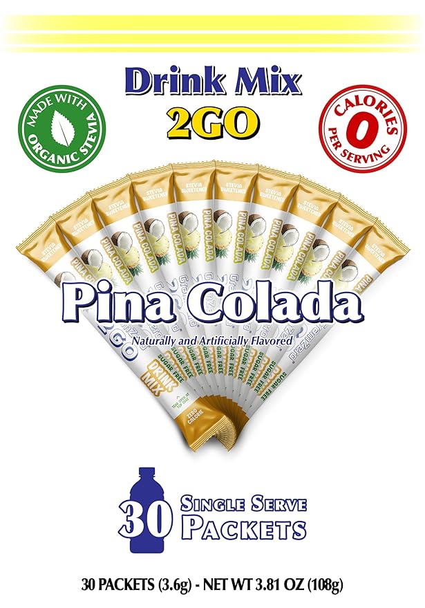 GramZero 2GO Sticks - Pina Colada, Zero Calorie Sugar Free Drink Mix, Stevia Sweetened, Great For Nutrition Club Loaded Tea To Go Kits