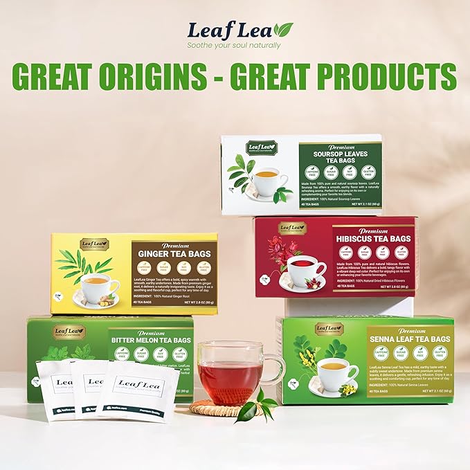 LeafLea 120 Senna Tea Bags – Pure Senna Herbal Laxative Tea, Naturally Supports Constipation Relief & Digestive Cleanse, Caffeine-Free, No Sugar, No Gluten, Non-GMO, Vegan, Individually Wrapped