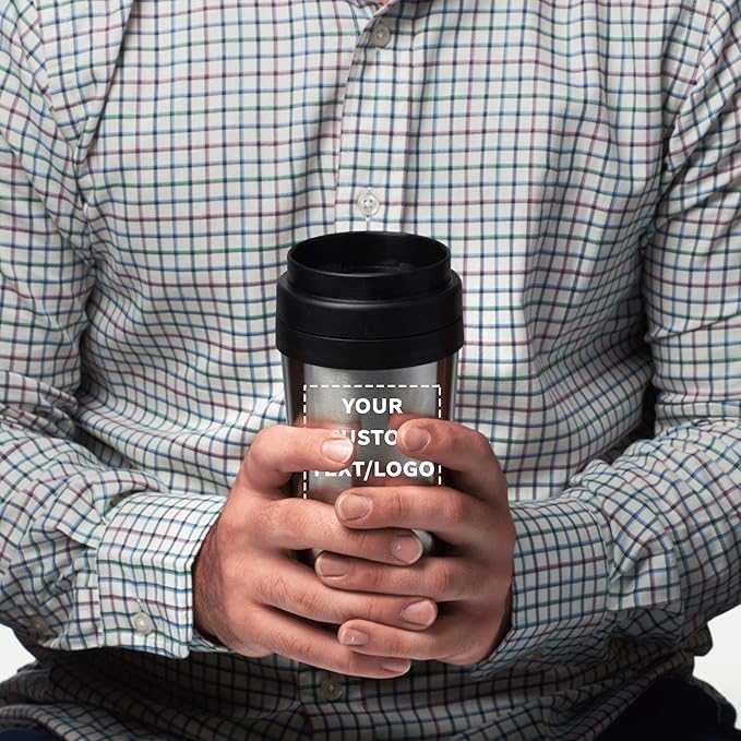 Custom Insulated Stainless Steel Travel Mugs 16 oz. Set of 100, Personalized Bulk Pack - Perfect for Iced Coffee, Soda, Other Hot & Cold Beverages - Stainless Steel
