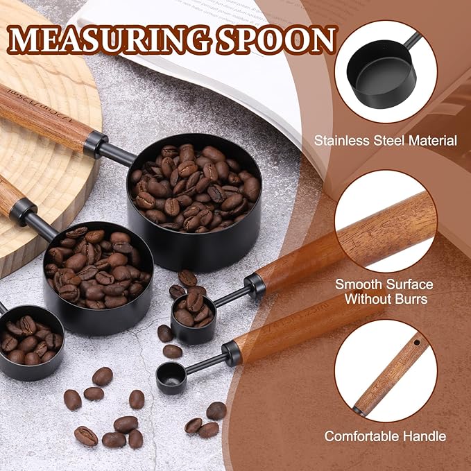 uxcell Measuring Spoon, 125ml Stainless Steel Coffee Scoop Spoon with with Wood Handle for Ground Coffee Tea Sugar Cooking Baking, Black
