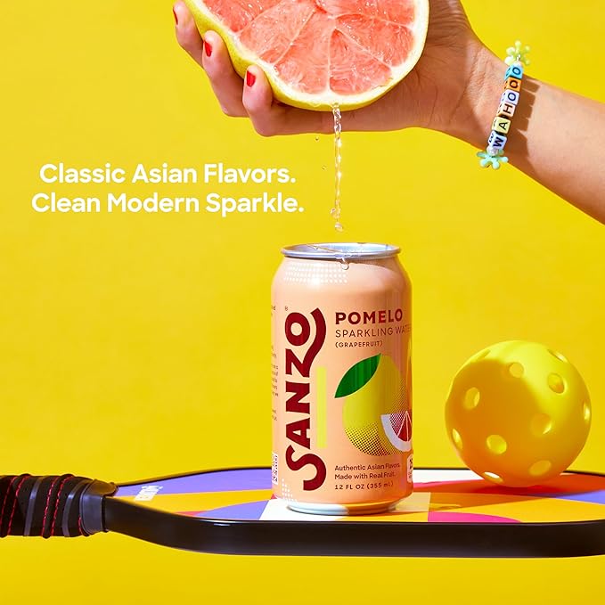 Sanzo Flavored Sparkling Water - Pomelo Grapefruit Seltzer - Low Calorie Low Sugar - Craft Asian Drinks - Vegan Gluten Free Carbonated Flavored Water - Fizzy Bubbly Healthy Drinks - 12oz, 12 Pack