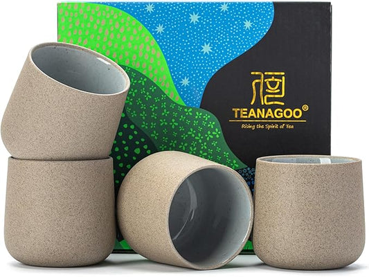 TEANAGOO Japanese Tea Cups, Chinese Tea Cup, 7.2Oz / 205 Ml, Ceramic Tea Cup for Adults, Ceramic Cups no Handles, Japanese Cups, Asian Matcha Cup, Darker Grey, 4 Pcs/Box, H4