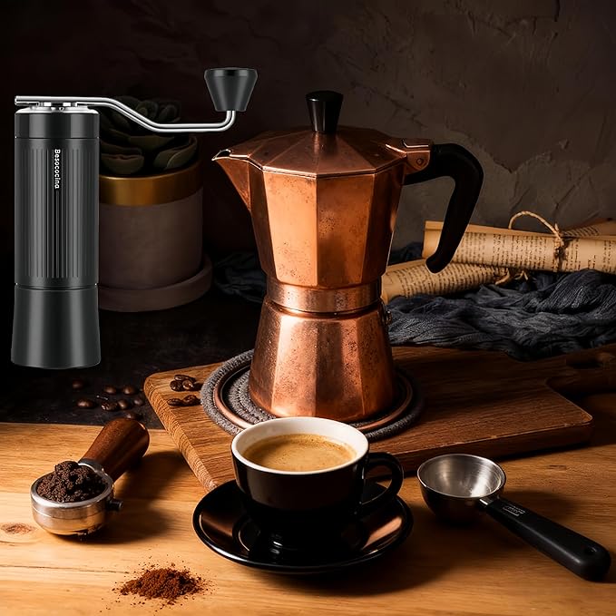 Burr Coffee Grinder 2-in-1 Manual/Electric, 40mm Stainless Steel Conical Burr Coffee Bean Grinder, USB Rechargeable Home Use, 16 Grind Levels for Espresso/Drip/French Press/Mocha (Black)