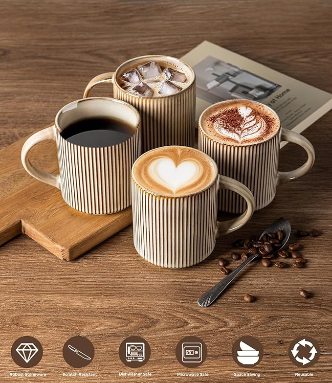 GBhome Coffee Mugs Set for 6, 12oz Coffee Cups with Handle for Man,Woman,Dad,Mom, Stoneware Mugs Sets for Coffee, Latte,Tea, Hot Cocoa, Milk, Dishwasher&Microwave Safe, Cappuccino