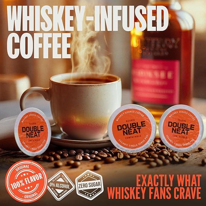 Double Neat Organic Whiskey Coffee Pods – Keurig Compatible – Single Serving Bourbon Coffee K Cups – Unique Coffee Gifts for Men – Premium Gourmet Coffee Pods Gift Set – 10 Count