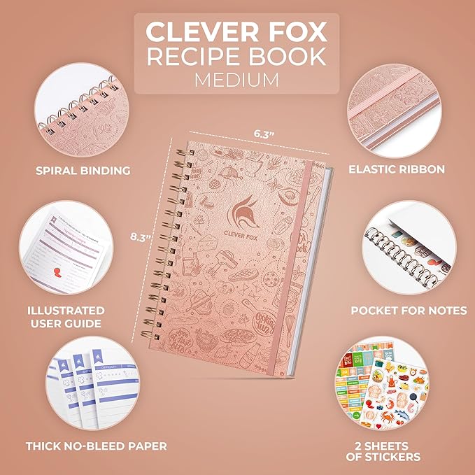 Clever Fox Recipe Book Spiral – Make Your Own Family Cookbook – Blank Recipe Notebook Organizer – Empty Cooking Journal to Write In Recipes – Medium Size, 6.3”x8.3”, Hardcover (Rose Gold)