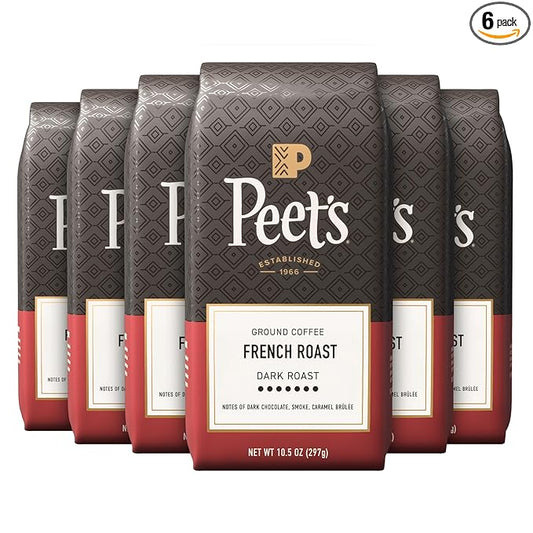 Peet's Coffee, Dark Roast Ground Coffee - French Roast 63 Ounces (6 Bags of 10.5 Ounces)