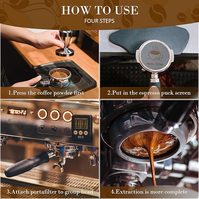 2 Packs 53.5mm Espresso Puck Screen with Stand, Reusable Coffee Filters Compatible with Breville Barista 54mm Portafilter Basket, 1.7mm Thickness 150μm 316 Stainless Steel Espresso Machine Accessories