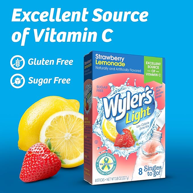 Wyler's Light Singles To Go (12 Pack), Strawberry Lemonade Water Drink Mix, 48 Total Powder Drink Mix Packets