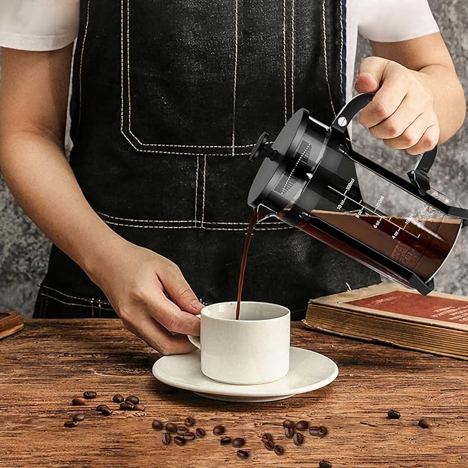 YMMIND French Press Coffee Maker 304 Stainless Steel Coffee Press,with 4 Filters System, Heat Resistant Thickness Borosilicate French Press Glass, BPA-Free Brewed Tea Pot Coffee Plunger(Copper 12oz)