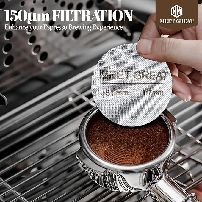 Meet Great- 2 Packs 51mm Espresso Puck Screen, 1.7mm Thickness 150μm 316L Stainless Steel, Upgraded Reusable Coffee Filter Screen for 51mm Breville Portafilter Filter Basket