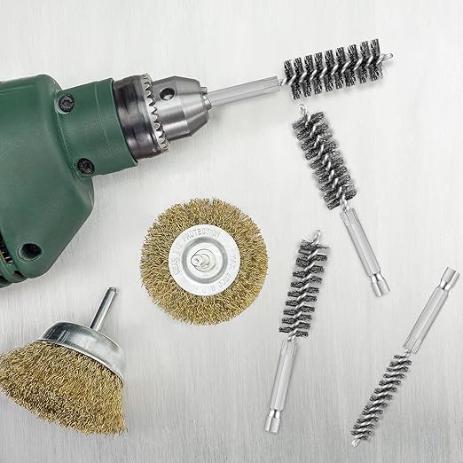 Patelai 6 Pcs Stainless Steel Wire Bore Brush Different Size Twisted Cleaning Brush with Handle 1/4 Inch Hex Shank for Power Drill Impact Driver (8/ 10/ 12/ 15/ 17/ 19 mm)