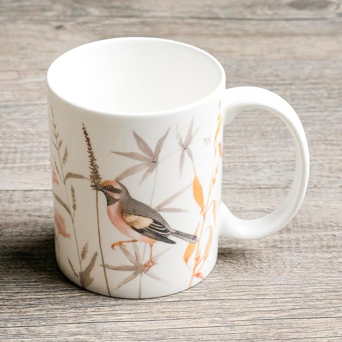 Maison d' Hermine Coffee Mug with Handles Fine Bone China Mugs Pack of One Tea Cups for Hot Beverages Cappuccino Latte Home Office Perfect for Gift (Meadow Florals - Beige Meadow Sunrise, 15 Ounce)
