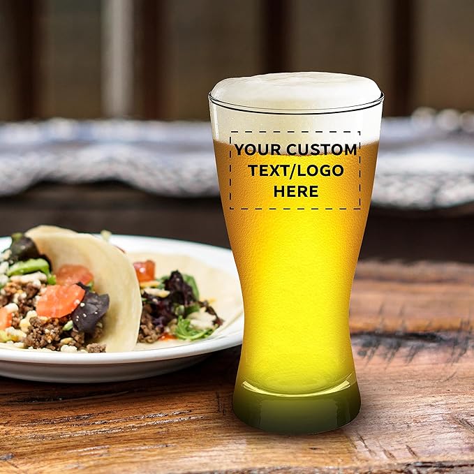Custom Pilsner Glasses 13.25 oz. Set of 12, Personalized Bulk Pack - Made in the USA, Perfect for Hotels, Restaurants, Bars and Even Party Favors - Black
