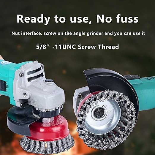 Gaquolam 10 Pack Wire Wheel Brush for 4 1/2 Angle Grinder, 5/8"-11 Thread Arbor,4 & 3 Inch Twist Knotted Coarse Crimped Wire Brushes (8pcs Wire Wheels)