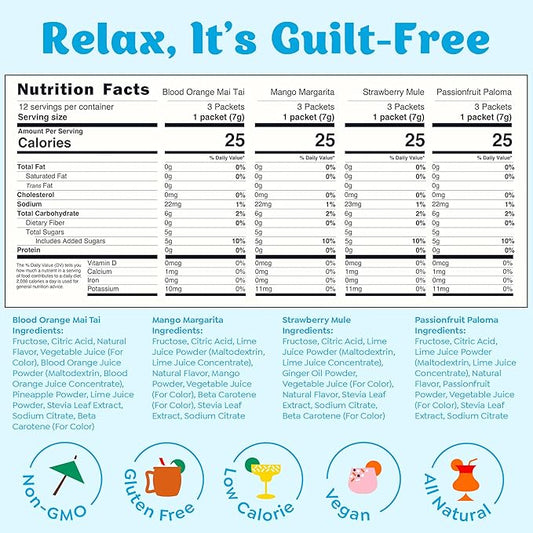 Craftmix Variety Pack Cocktail & Mocktail Drink Mixer, Skinny Mixes - Water Flavoring Packets - Made With Real Fruit - Vegan Low-Carb, Low-Sugar, Non-GMO, Dairy Free, Gluten Free, 12 Pack