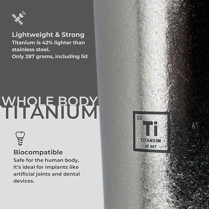 100% Titanium Body 16oz Travel Mug – Double-Wall Insulated Cup, Leak-Proof Lid, Lightweight, BPA-Free Metal Tumbler, Wide Mouth, Durable & Uncoated, Hot 6H/Cold 24H, for Camping or Commute (Lunar)