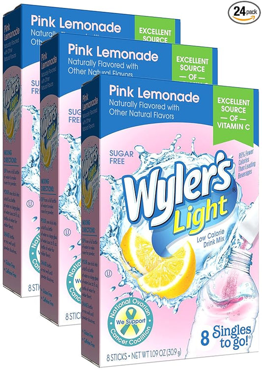 Wyler's Light Singles To Go Powder Drink Mix, Pink Lemonade, 8 Count (Pack of 3)
