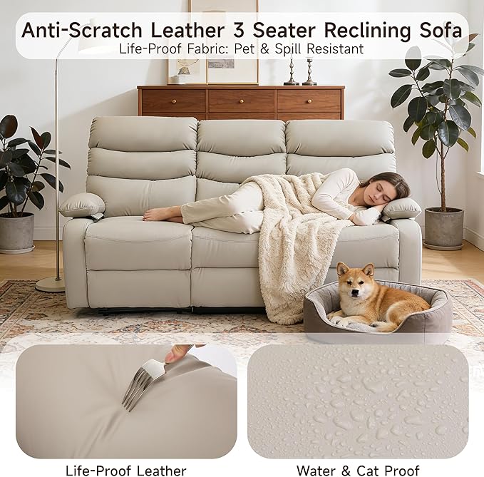 Reclining Couch Sofa Set Leather Recliner Couch Sofa and Loveseat Sets for Living Room, RV, Theater Seating(3 Seat Sofa+Loveseat,Beige)