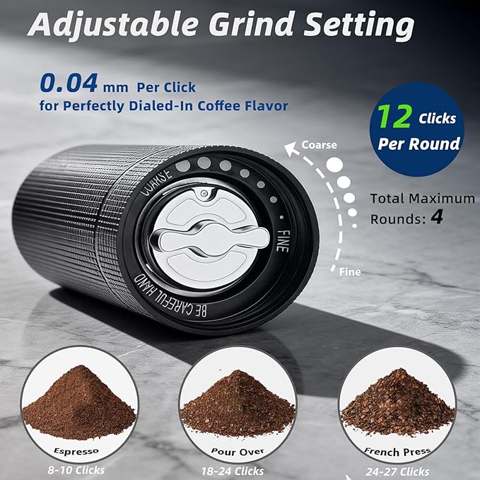 Manual Coffee Grinder,Stainless Steel Conical Burr with Adjustable Setting,Double Bearing Positioning for French Press, Drip,Espresso,Hand Coffee Grinder,20g Capacity Suitable for Camping&Office&Gift