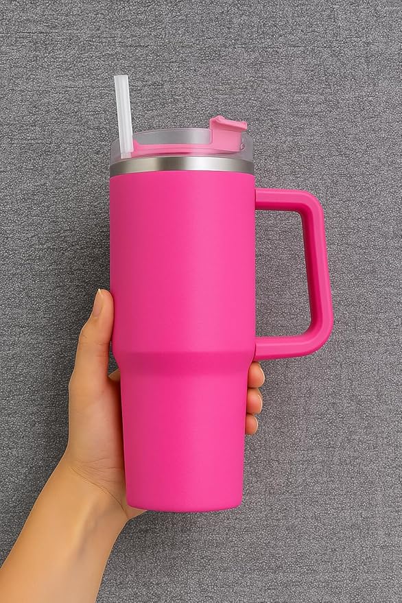 The FaarSky 40 oz Insulated Travel tumbler with lid and straw, 12 Hours Hot & Cold, Vacuum Insulated Stainless Steel, Leak-Proof Lid, (Pink)
