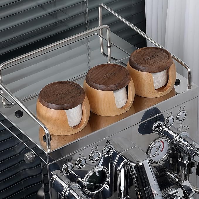 IKAPE Espresso Coffee Accessories, 200pcs 53.3MM Paper Filters, Replacement Espresso Puck Paper Filters with a Wooden Storage Holder, Compatible with Breville 54mm Portafilter Basket